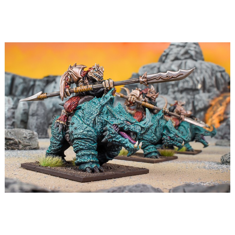 KINGS OF WAR - SALAMANDRES - RÉGIMENT DE CAVALIERS SUR RHINOSAURE - MGKWS404- Mantic games