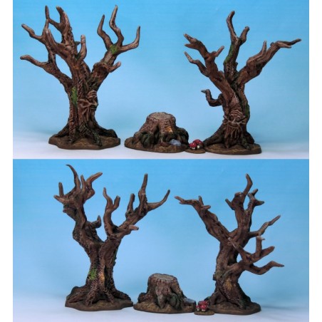 Frostgrave - Scary Woods (4 arbres, 2 souches et 2 socles de champignons en plastique)