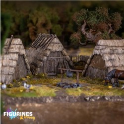 Victrix Miniatures – Dark Ages Hut | 3 maisons