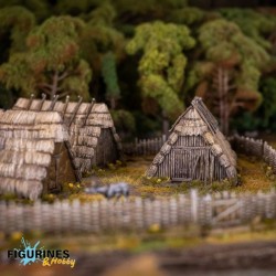 Victrix Miniatures – Dark Ages Hut | 3 maisons